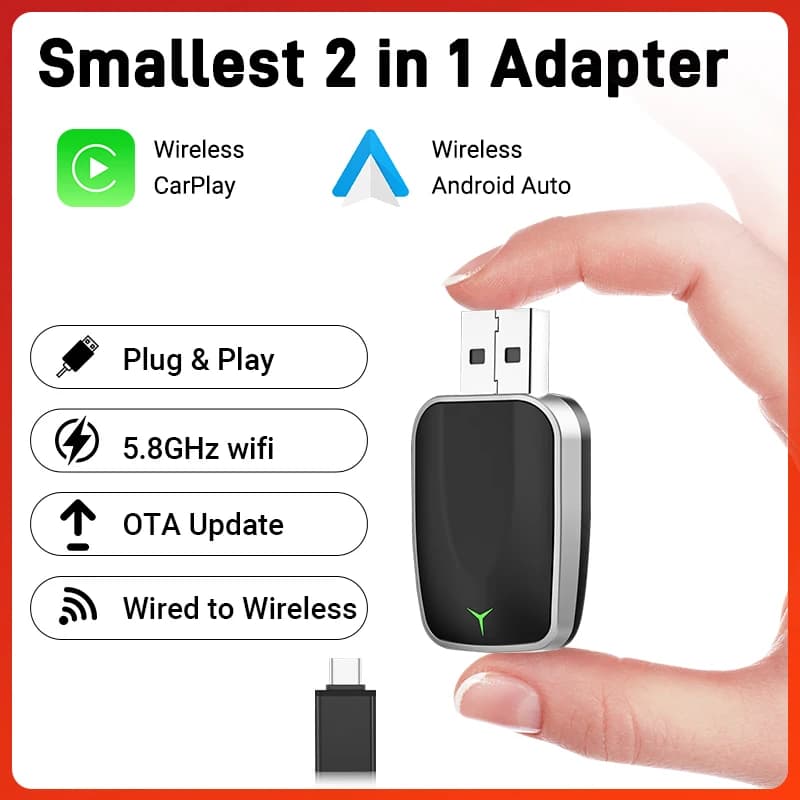Mini adattatore XUDA 2in1 AI Box cablato a Carplay wireless e Android Auto compatibile con il 99% di auto Plug and Play WiFi Smart Dongle