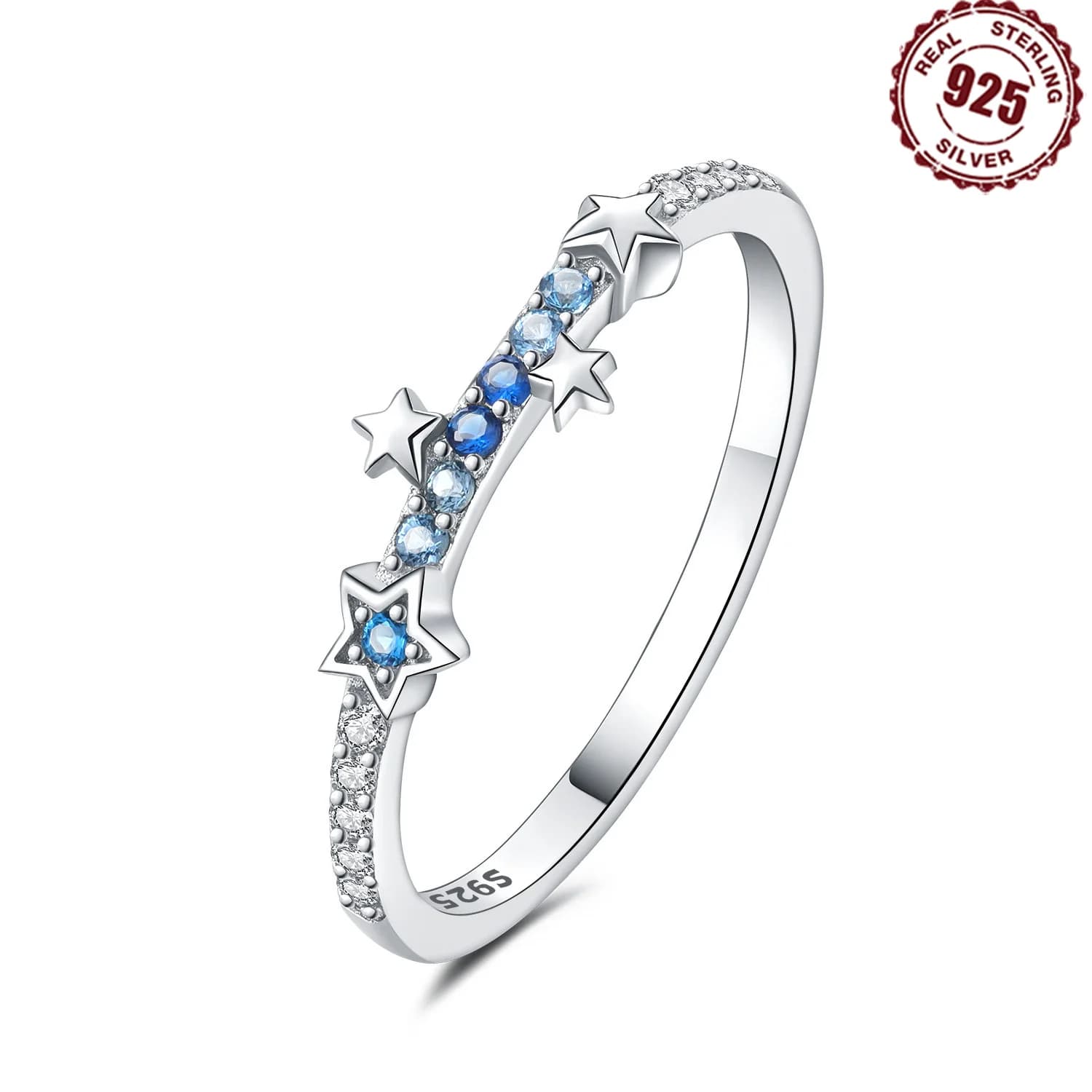 Anello chiuso con stella zircone sfumato in argento sterling 925 per le donne Anello da dito Gioielli di personalità Festa di compleanno Regali squisiti