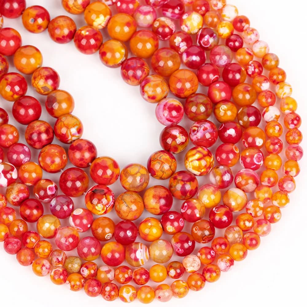 Perline in Pietra Naturale 6-10mm, Agata di Fuoco Arancione Rossa, Perline Rotonde Sciolte per Creazione di Gioielli, Braccialetti Fai-da-Te, Accessori per Orecchini