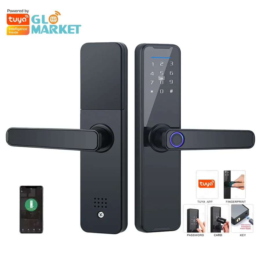 Glomarket Wifi Tuya Smart Door Lock Alluminio Impronta digitale Password Card Chiave Sblocco Smart Lock digitale biometrico