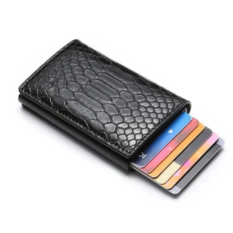 Porta carte di credito Rfid Portafogli da uomo Borse per soldi Portafogli da uomo Portafoglio sottile in metallo pop-up Smart Black Bifold Serpentine per uomo
