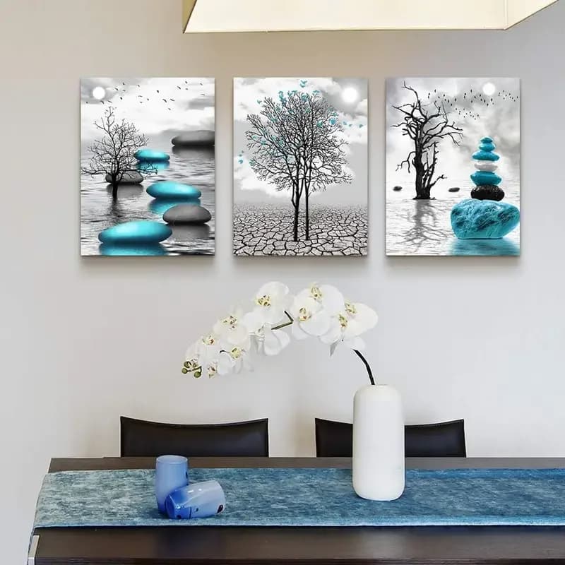 Wall art on canvas for living room Wall decoration for bedroom Bathroom Paintings in black and white Modern print on canvas with frame in 3 pieces