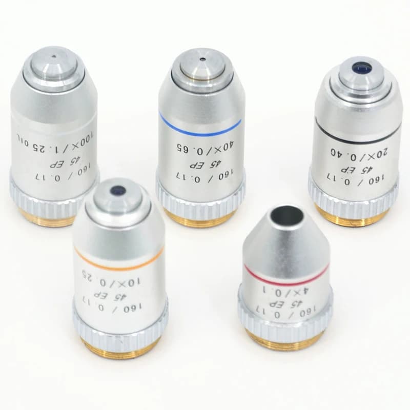 4X 10X 20X 40X 100X Lab195N Microscopio biologico medico Semi piano Obiettivo acromatico 160/0.17 Diametro filettatura 20,2 mm