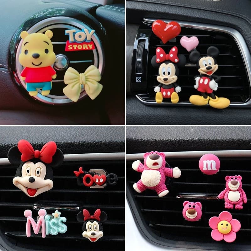 Disney Souls Figure Minnie Mickey Mouse Car Air Exit Perfume Ornament cartoon Winnie Bear Deodorant for environments Decorative accessories