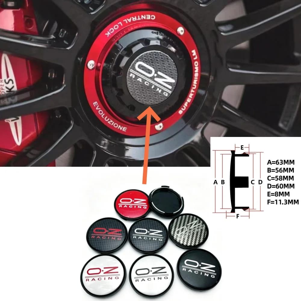 OZ Racing Emblem Badge O.D 63mm Clips 58mm Car Wheel Center Cap Wheel Hubcaps Rim Hub Dust Cover 4pcs Car Accessories