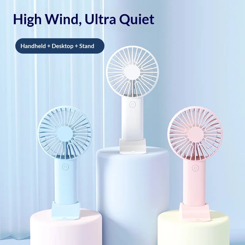 Mini ventilatore portatile, ventilatore da tavolo portatile 3 in 1 con supporto, piccolo ventilatore ricaricabile tramite USB per viaggi, ufficio, casa