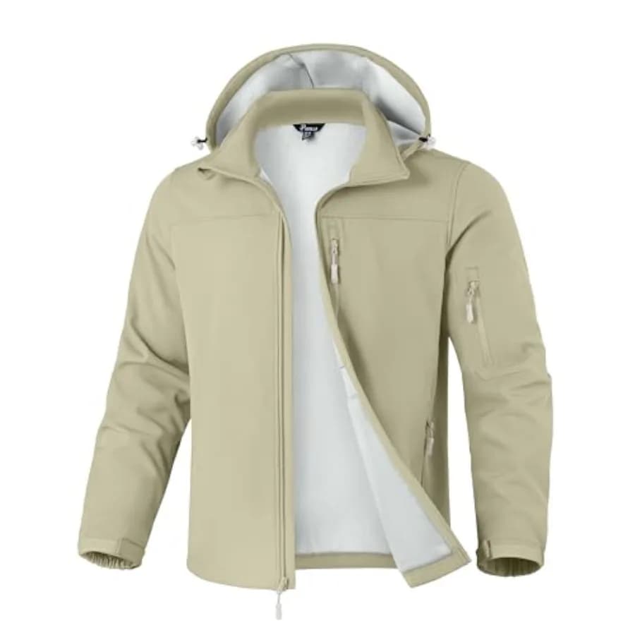 Giacca Softshell da Uomo Pudolla, Foderata in Pile, Resistente all'Acqua, con Cappuccio, Cappotto Invernale per Uomo, per Lavoro all'Aperto ed Escursionismo, con Tasche