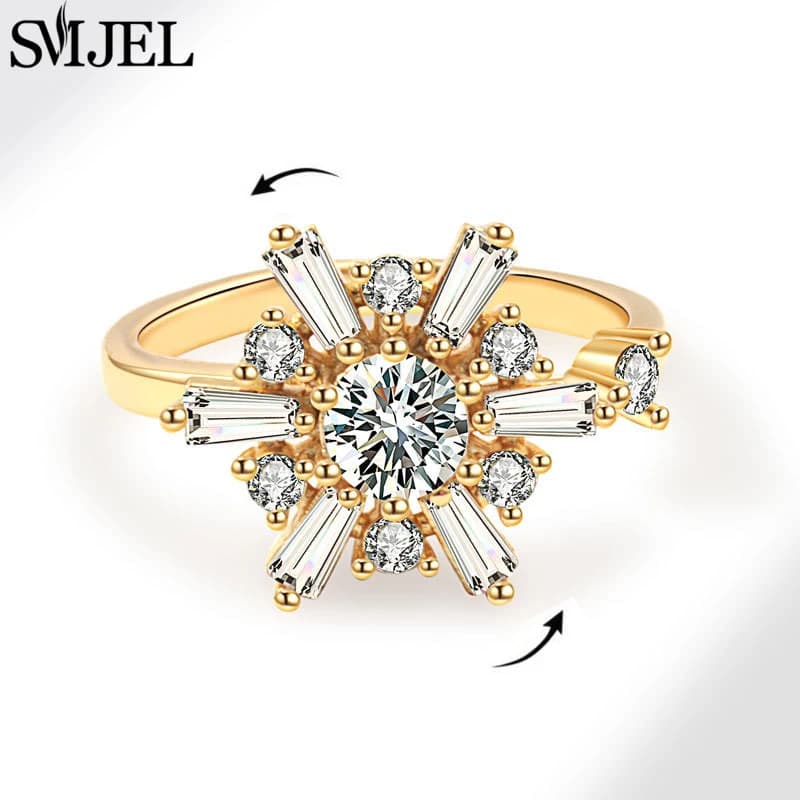 SMJEL Nuovi Anelli Antistress per Donne, Girevoli Liberamente, con Cristalli a Fiocco di Neve, Anello Fidget Antistress, Accessori, Miglior Regalo per Ragazze