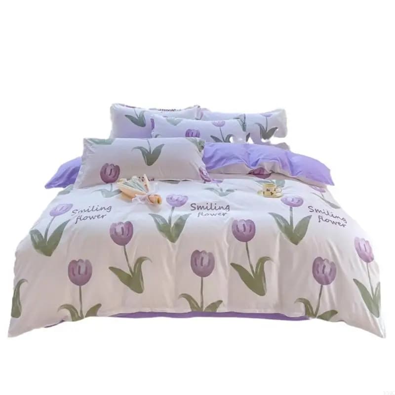 4 Piece Bed Sheet Textile Set Cotton Washed Down Jacket with Brushed Double Size