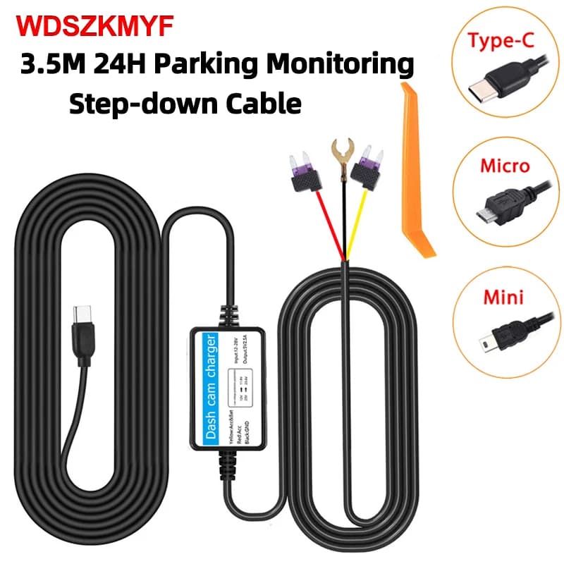 Kit Hardwire Car DVR Dashcam Camera for low protection Vol Mini USB port 12-30V in 5 v2.5a 24h parking monitoring Assecories for car