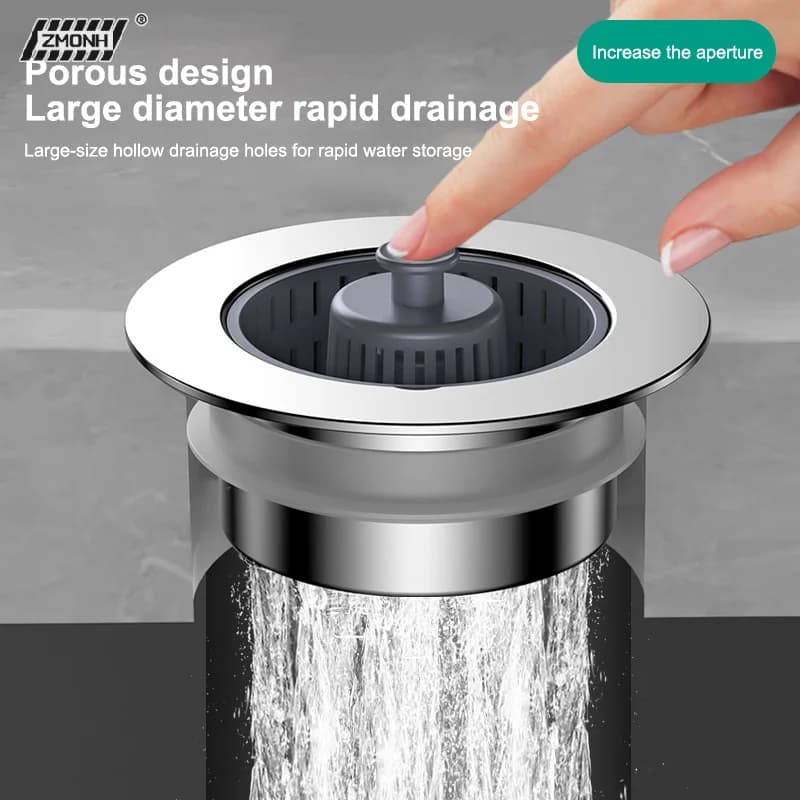 [H]Kitchen Sink Strainers With Handle Stopper Sink Drain Basket Stainless Steel Mesh Filter Waste Hole Trap Strainer