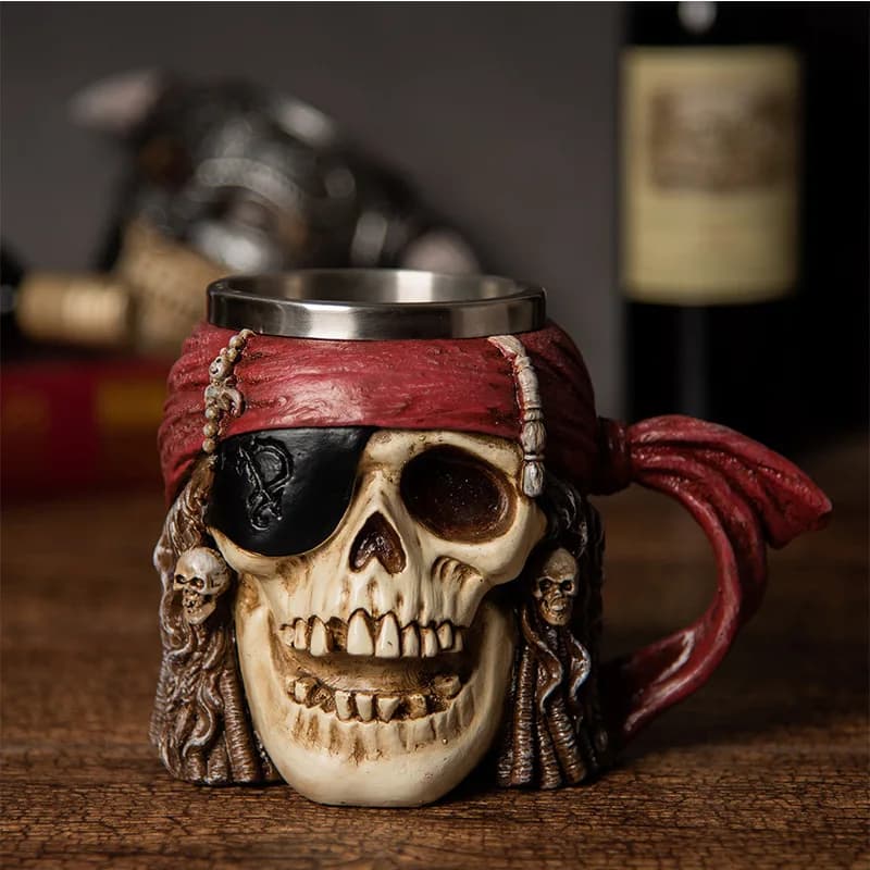 Grande tazza da birra con teschio pirata americano dei Caraibi, bicchiere da birra in stile bar, tazza creativa di Halloween.