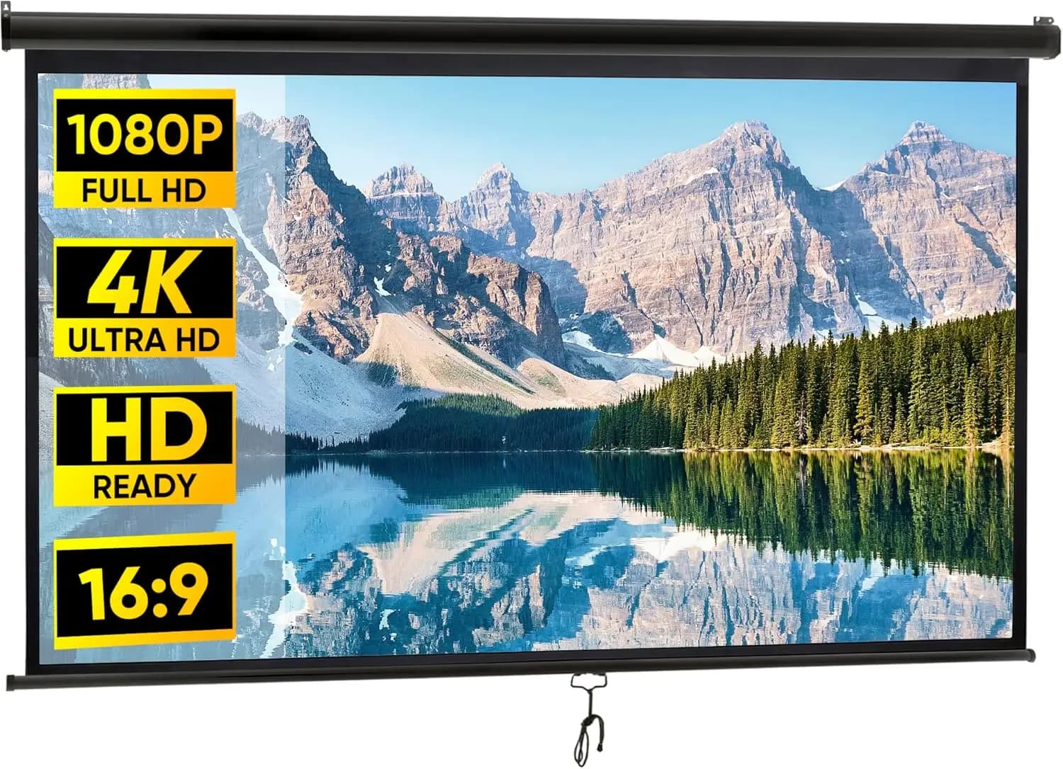 Schermo per Proiettore Portatile da 100 Pollici per Esterni con Visualizzazione HD 16:9, Montabile a Parete per Home Theater