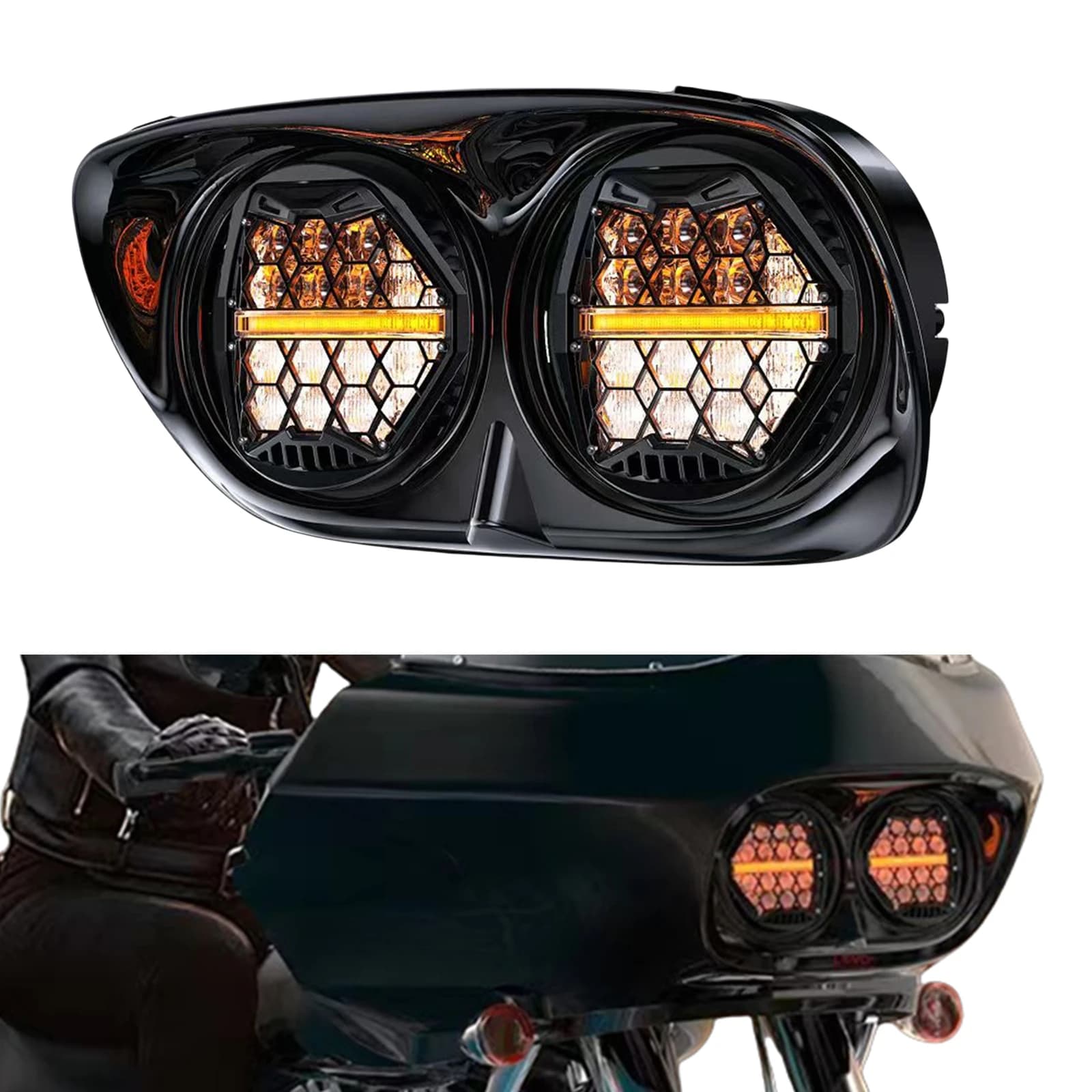 Faro Anteriore Moto con Indicatore di Direzione e Luce Diurna per Harley Davidson Road Glide EFI FLTRI FLTR 1998-2013