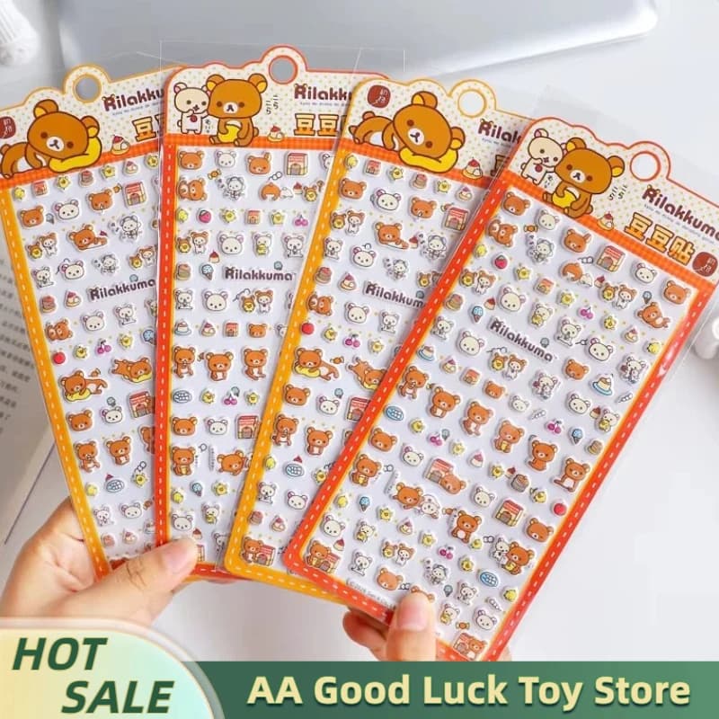 2pcs Kawaii Rilakkuma Bear Mini 3d Bubble Sticker Double Layer Creative Girl'S Diy Phone Case Camera Decor Children'S Reward Toy
