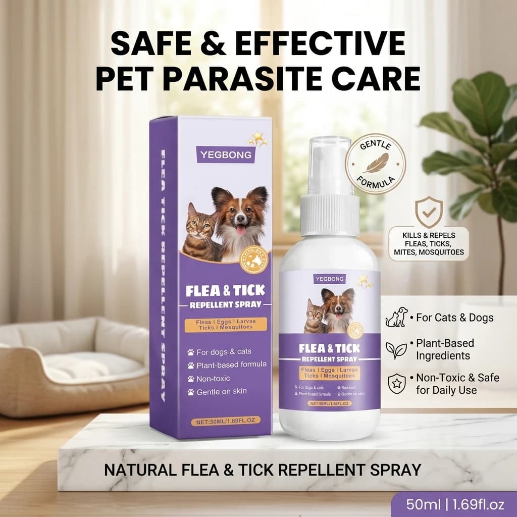 Spray antipulci per animali domestici, rimuove efficacemente pulci e zecche, allevia il prurito della pelle, ingredienti naturali, non irritante, repellente per pulci.