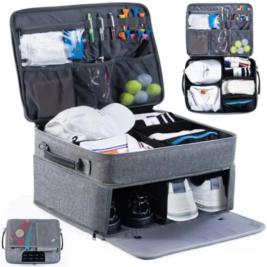 Organizer per Bagagliaio Auto Aggiornato - Scomparto Separato per 2 Paia di Scarpe, Organizzatore per Palline da Golf, Guanti e Accessori