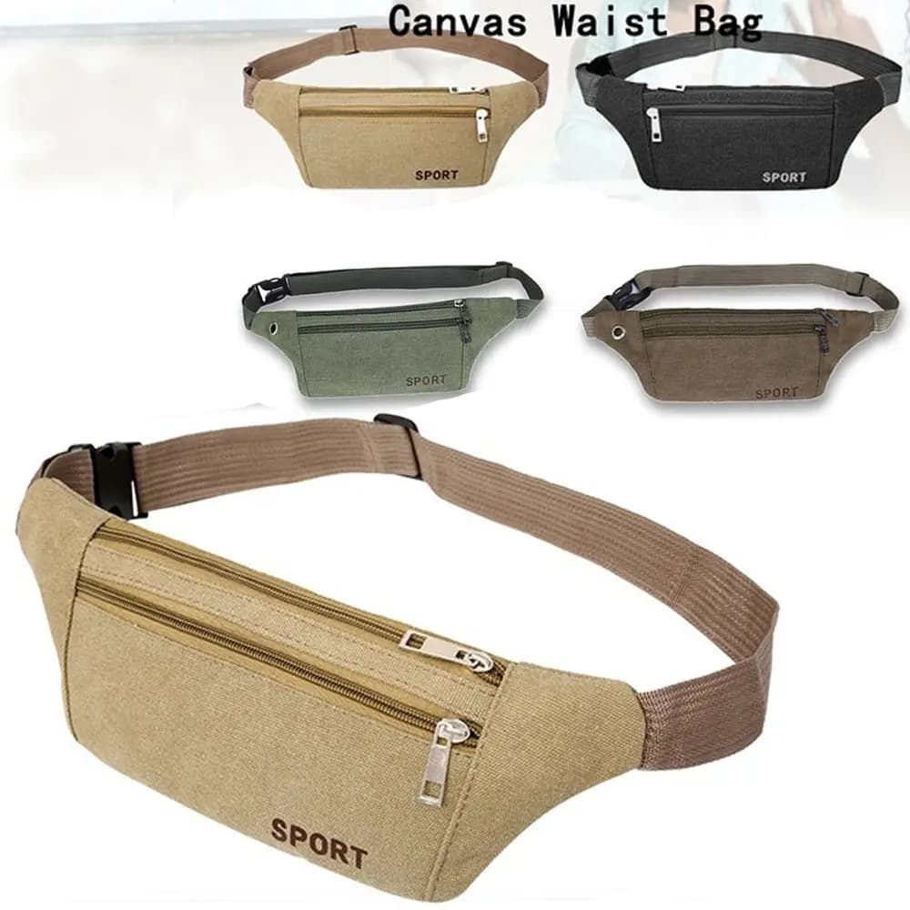Multi-Pockets Canvas Belt Bag Women's Fashion Waist Packs Canvas Belt Bag Hip Purse Casual Wallet Men's Pouch Storage Bag