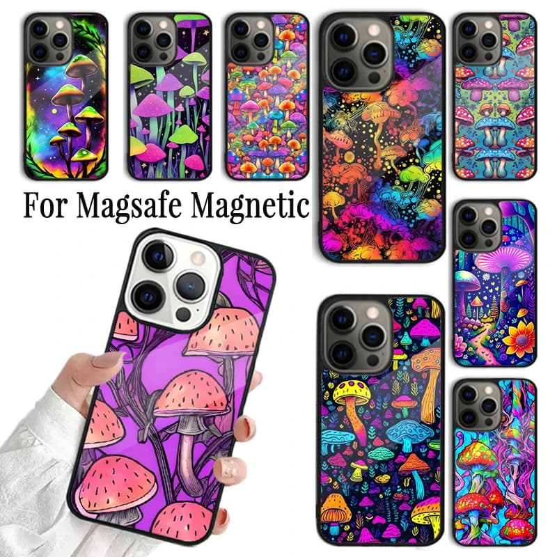 Cover per iPhone con design a fungo strano e psichedelico per iPhone 17 AIR 16 15 14 13 12 11 Pro Max Plus, compatibile con ricarica wireless e Magsafe