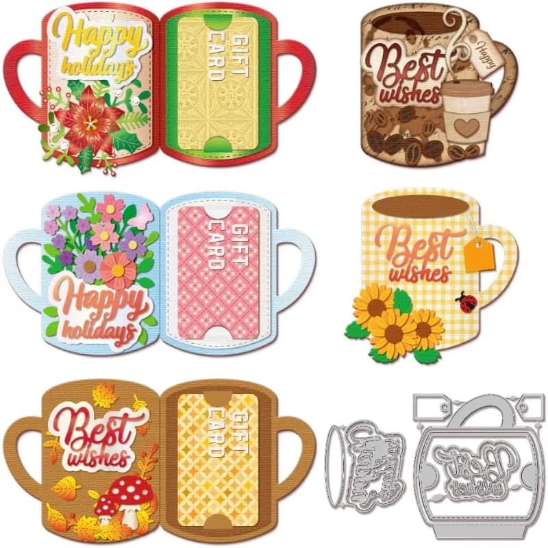 2 pezzi porta carte regalo fustelle tazza di caffè etichette fustelle tazza di tè fustelle per creazione di carte scrapbooking fai da te