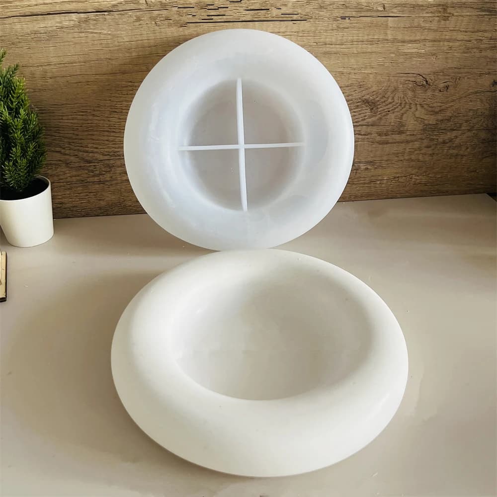 Stampi in silicone per cemento e cemento, piatto rotondo grande, tazza per riporre candele fai da te, stampo in gesso, piatto per organizer da tavolo, stampo in resina