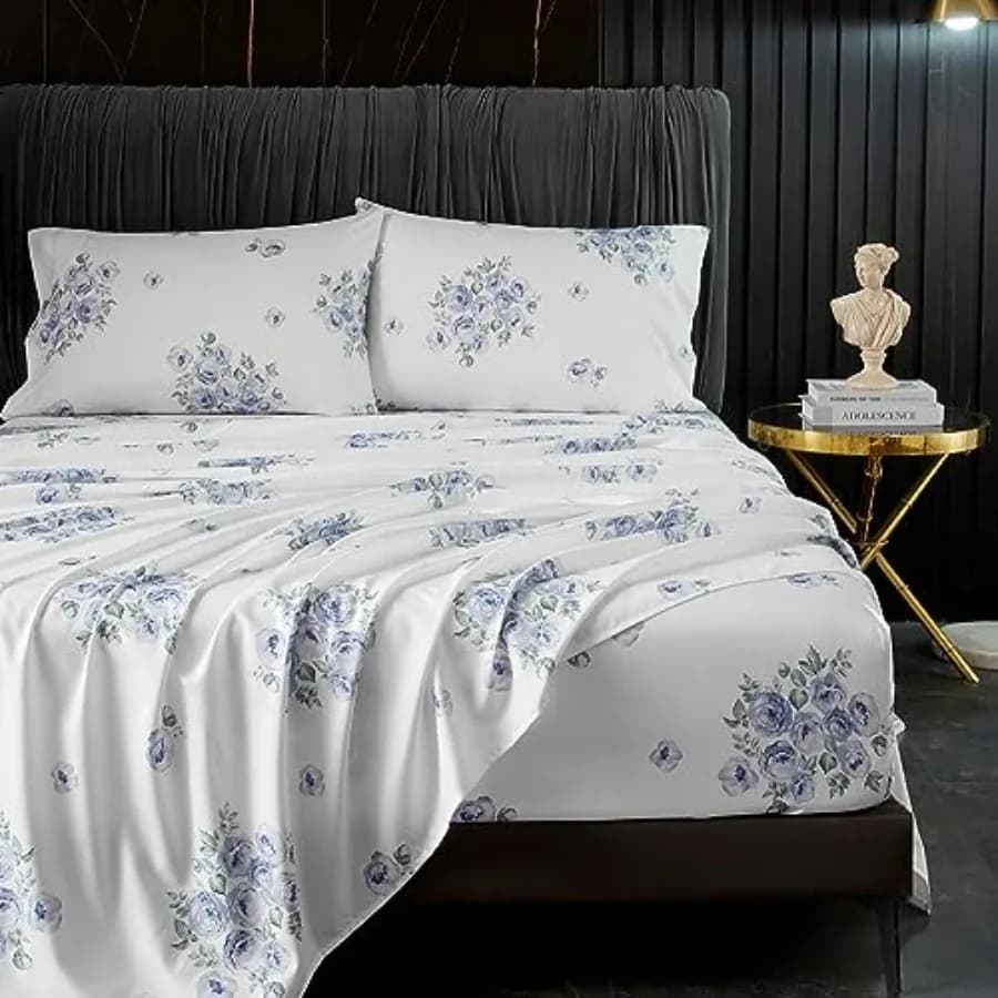 Set di Lenzuola Floreali King Size con Tasche Profonde 18 Pollici, 1800 Fili, 4 Pezzi, Morbide e Traspiranti, Stile Rustico