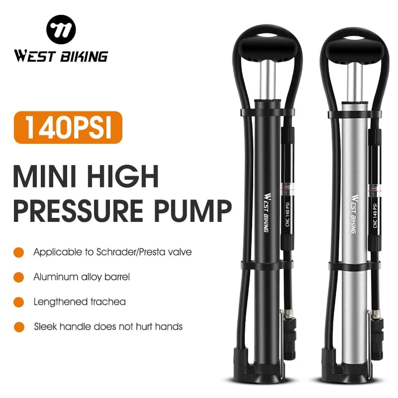 WEST BIKING tubo lungo pompa per bici Mini pompa a pedale per bicicletta portatile con manometro Presta & Schrader valvola per forcella da ciclismo pompa ad aria per pneumatici