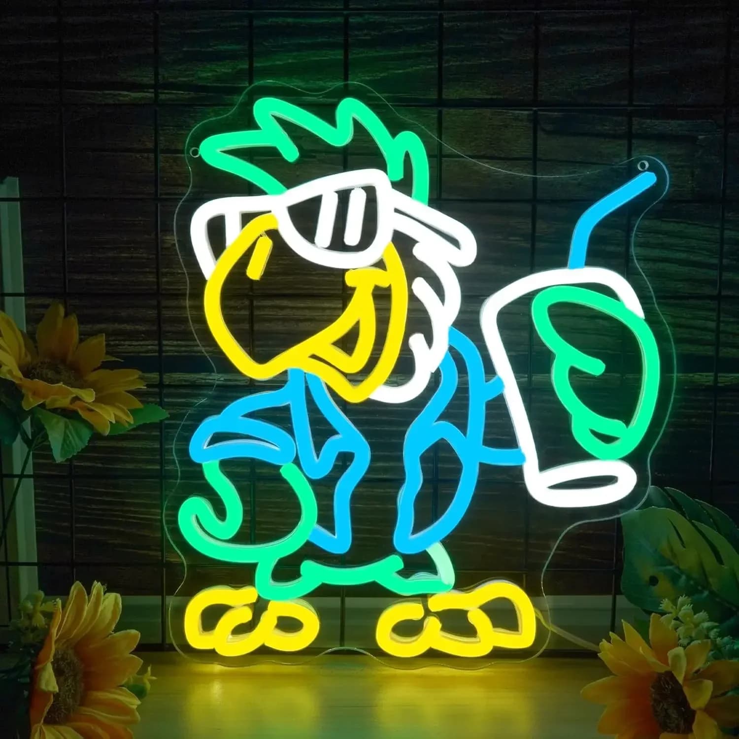 Insegna al Neon LED a Forma di Pappagallo, Luce al Neon USB Dimmerabile per Bar, Negozio di Succhi, Bistrot, Decorazione Murale per Stanza Tropicale