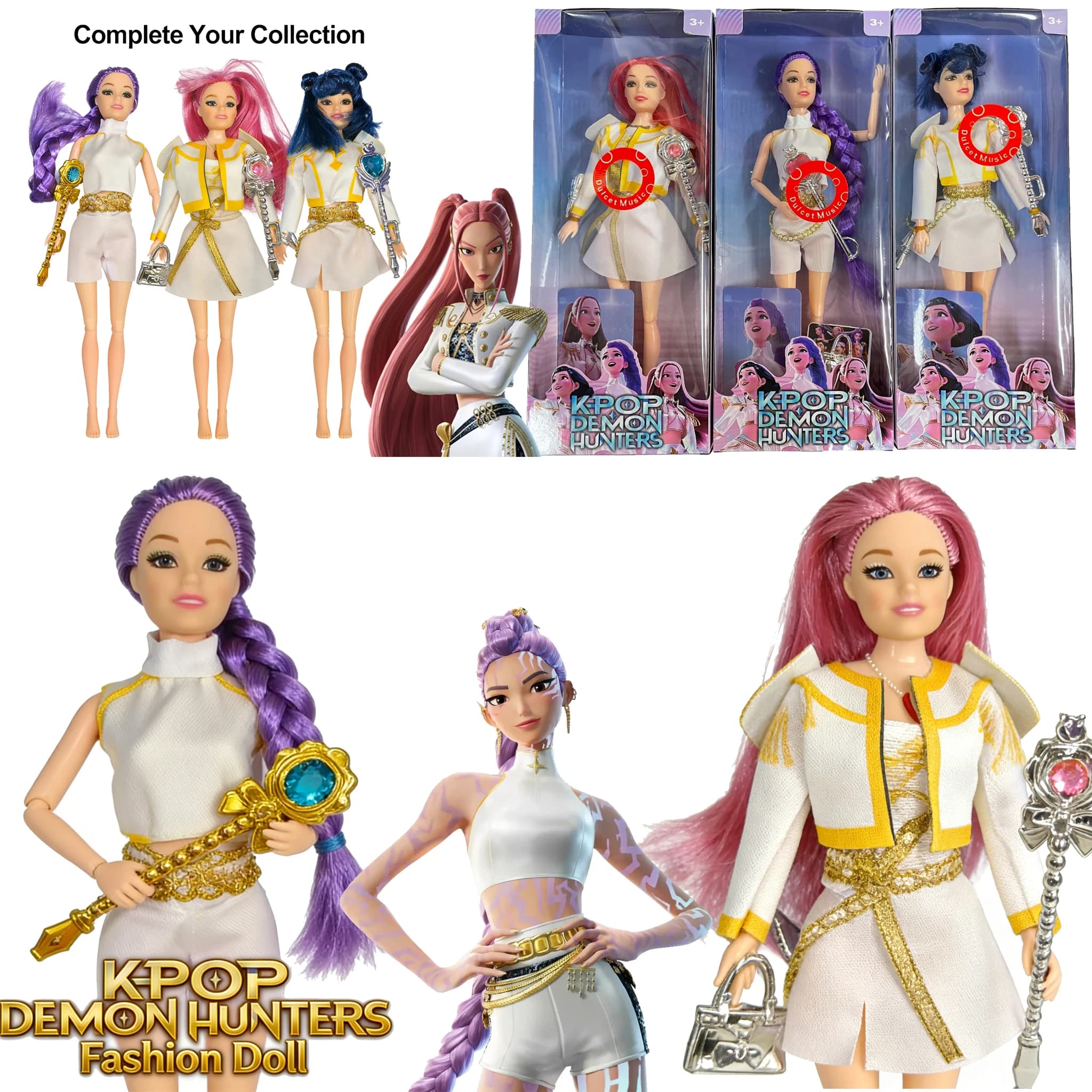 Bambole Musicali K-Pop Demon Hunters, Rumi, Mira e Zoey, Statuette in Vinile con Maschere e Musica Incorporata Super carino, regalo perfetto per il compleanno