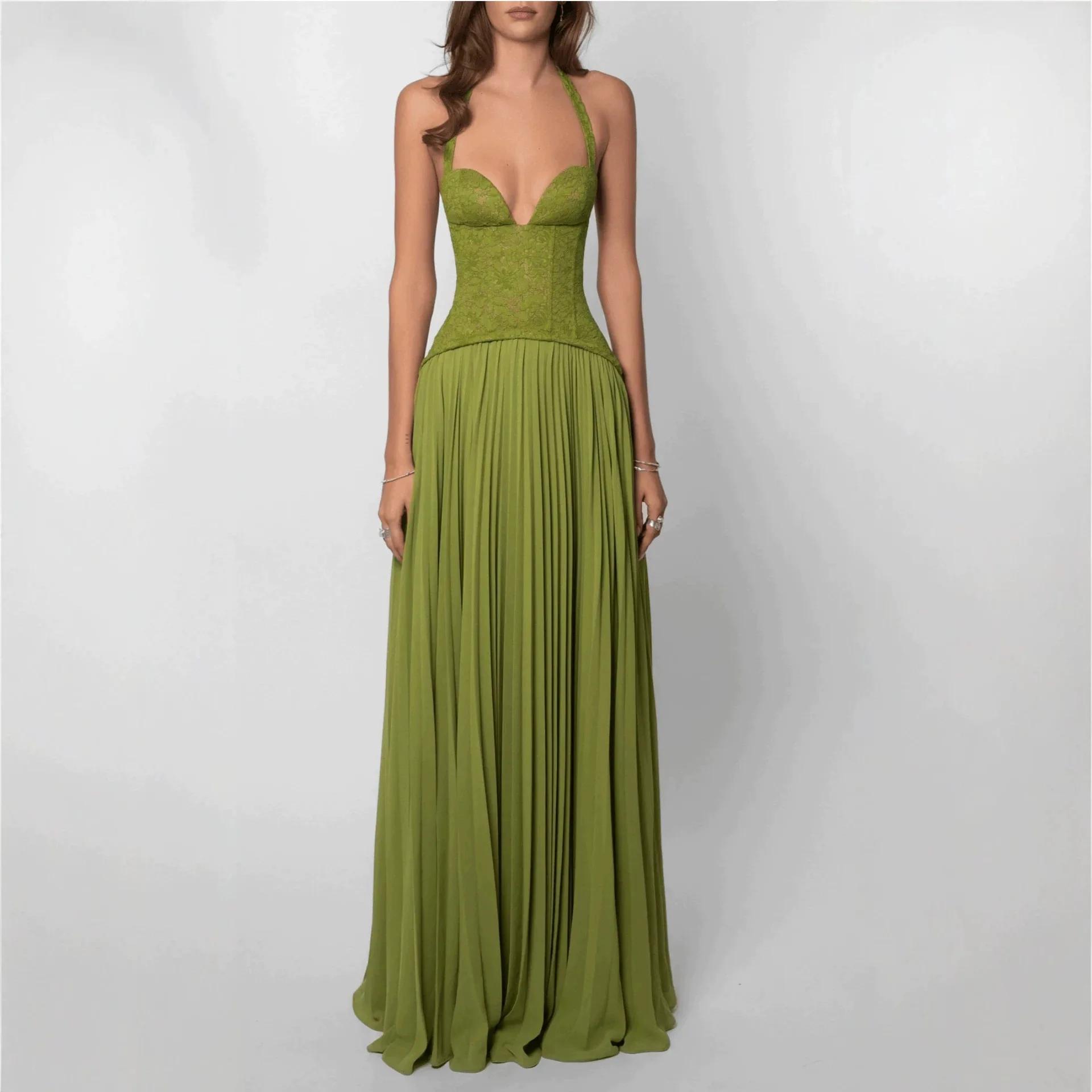Fashionable Sexy Backless Low Neck Dress Women's New Style Cross-Border High Waist A-Line Knitted Cotton Wrap Chest Dress