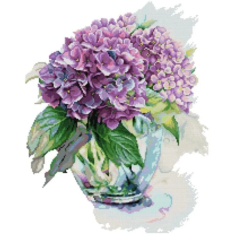 Kit punto croce fiore di ortensia Aida 14CT 16CT 11CT Conteggio bianco Tessuto stampato HD Filo di cotone Ricamo Decorazioni per la casa Artigianato