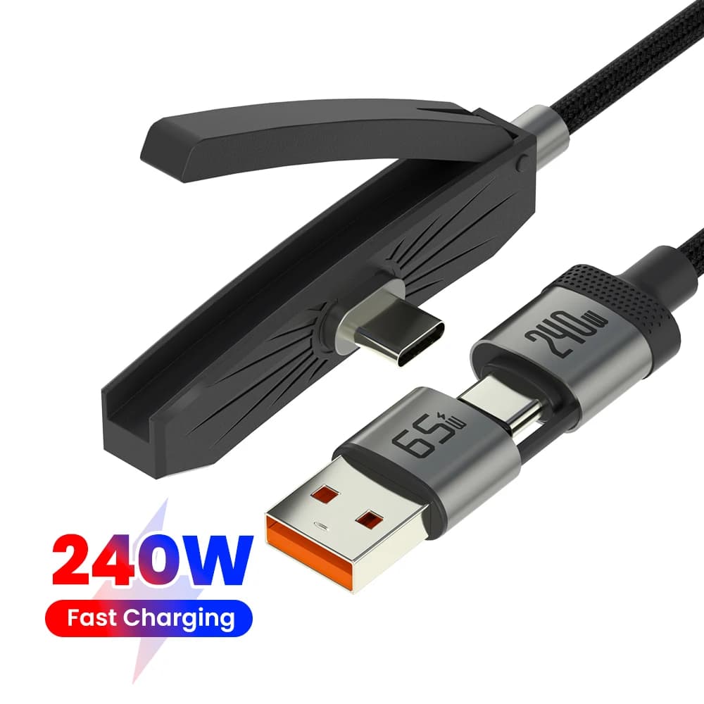 Cavo USB C 2 in 1 da 240W con supporto, da Tipo C a Tipo C, 1,8 m, ricarica rapida, con supporto per telefono, compatibile con Huawei, Samsung, Xiaomi