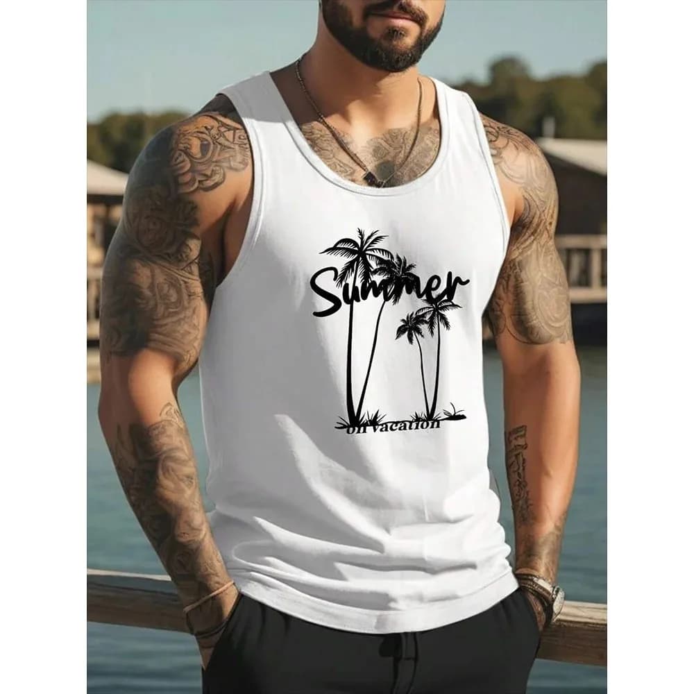 Gilet Hawaiano con Stampa 3D di Palme da Cocco, Gilet Estivo Oversize da Uomo per Fitness e Tempo Libero, Moda Streetwear Senza Maniche da Spiaggia