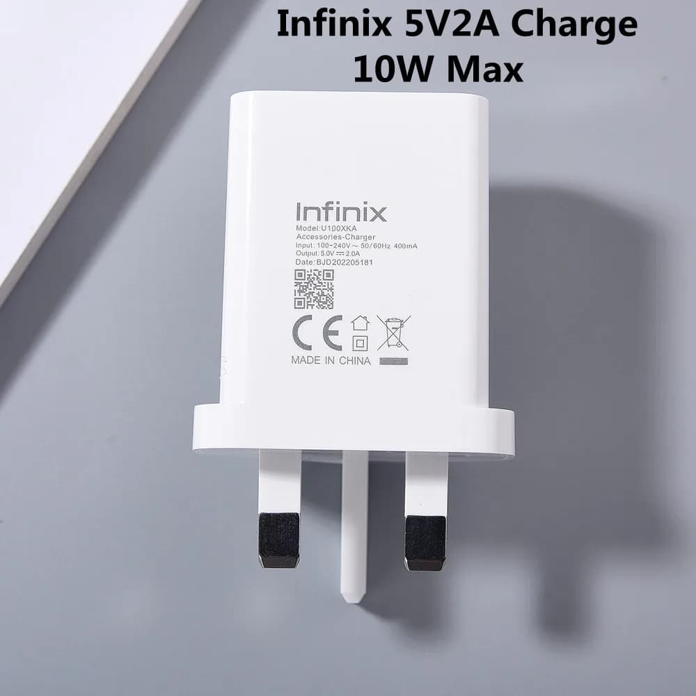 Infinix 5V 2A Caricatore 10W UK Adattatore da muro di ricarica rapida Cavo USB tipo C da 100CM per Zero 8 8i X Hot 12 Play Note 11 Pro NFC