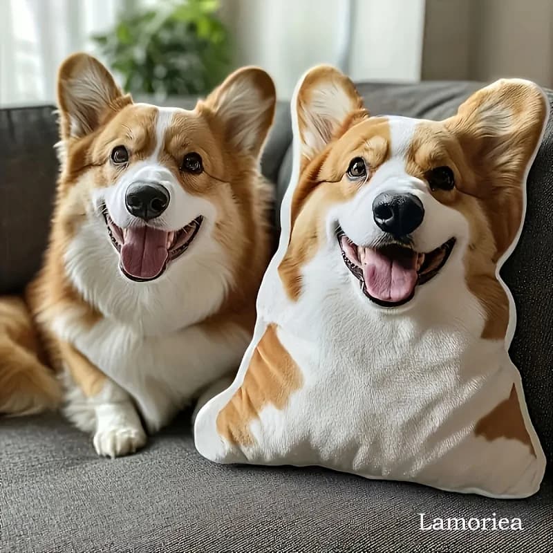 Cuscini personalizzati per animali domestici in stile moderno con stampa fronte-retro e immagine personalizzata dell'animale.