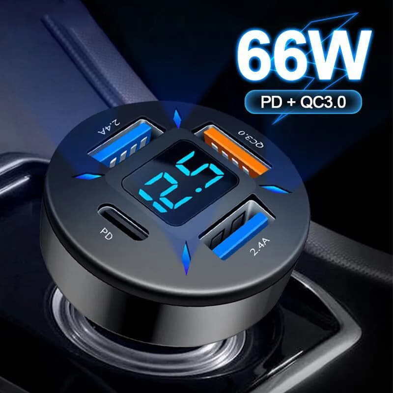 Caricabatteria da auto Adattatore per accendisigari a ricarica rapida 4 porte USB A USB C Caricatore per telefono a ricarica rapida per iPhone Xiaomi