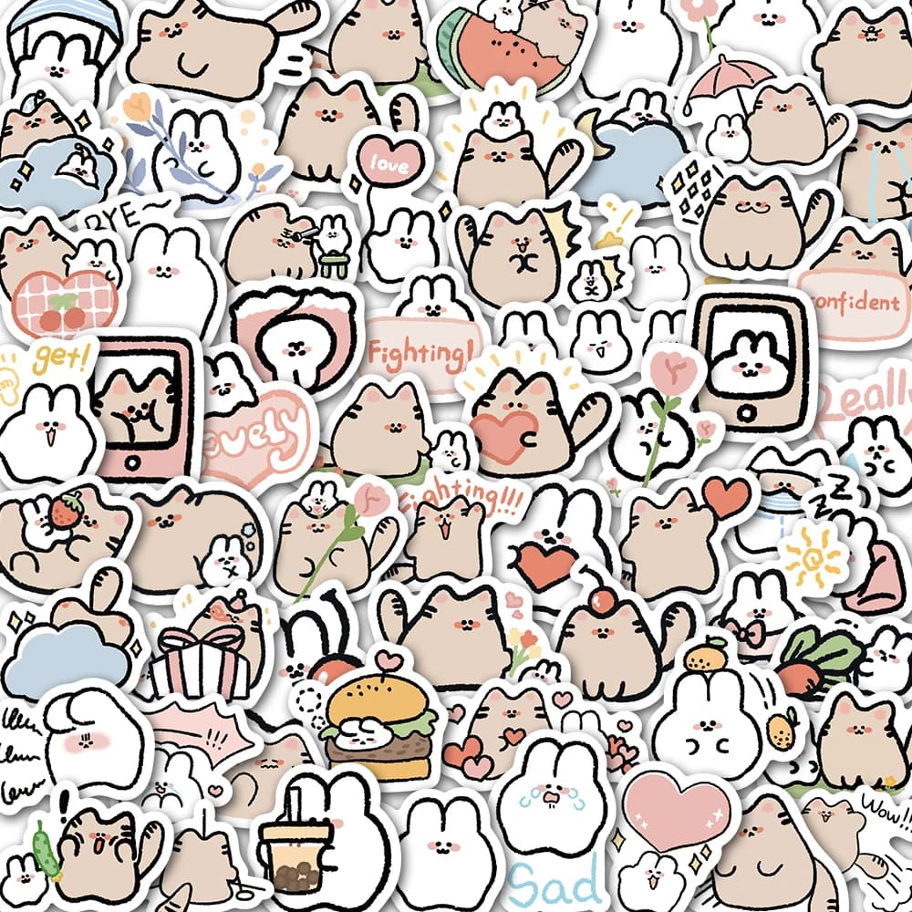 60 pezzi simpatico gatto e coniglio adesivi Kawaii vintage per bambini fai da te notebook bagagli moto laptop frigorifero decalcomanie graffiti