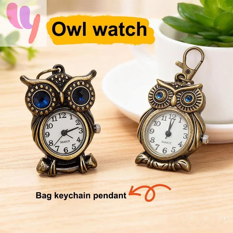 Tiny Cute Owl Shaped Pendant Pocket Watch For Kid Men Women Retro Quartz Pocket Clock Gifts Arabic Numerals Dial