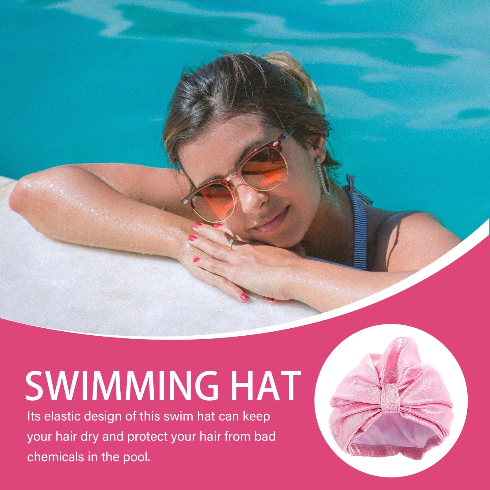 Cuffia da nuoto elastica da donna in nylon impermeabile, riduce l'affaticamento della testa, mantiene i capelli asciutti, essenziale per piscina e bagno