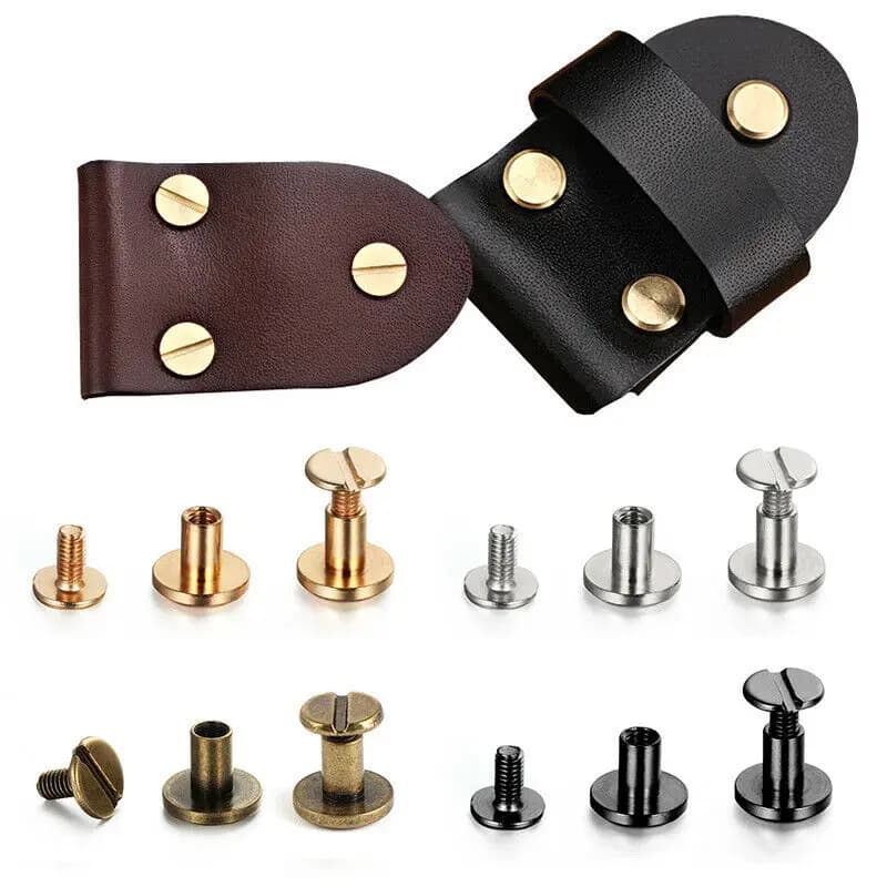 10 set/20 pezzi viti per cintura piatta rivetti per unghie viti Chicago solido rivetto femmina con intaglio testa perno bagagli in pelle vite artigianale in metallo