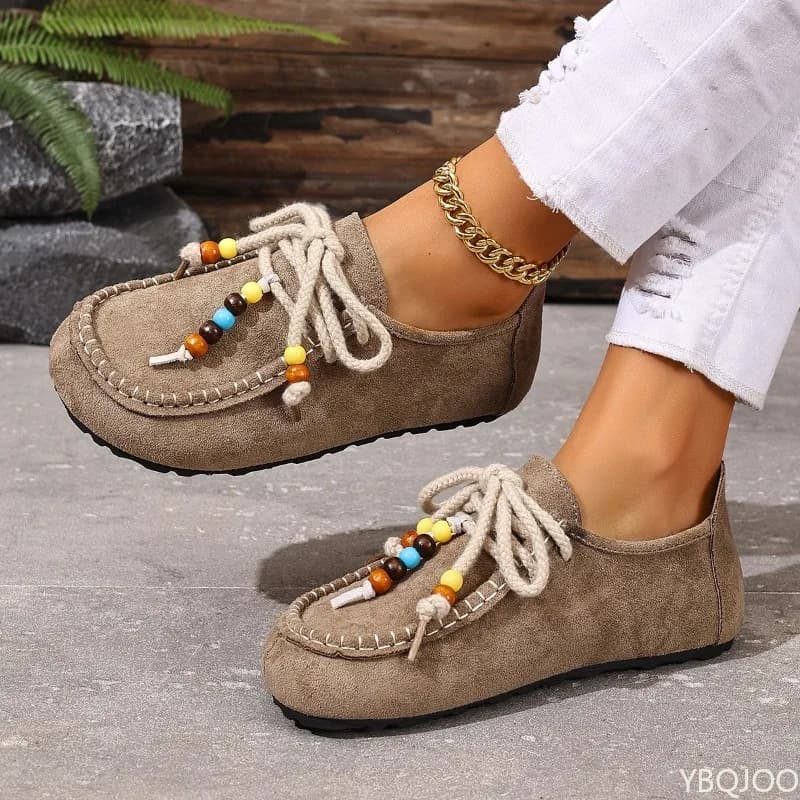 Fashion Spring New Casual Versatile Women's Moccasins and Comfortable Lightweight Women's Shoes in Ethnic Style with Soft Outsole