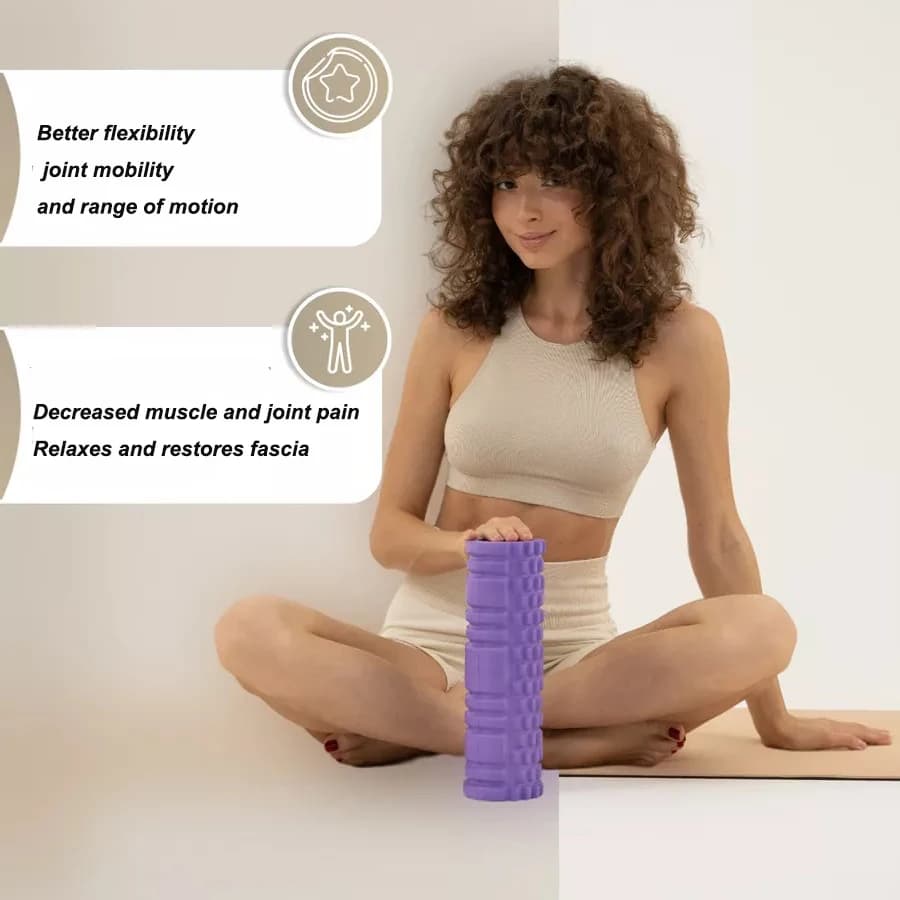 Medium density deep tissue massager with 33cm Yoga column foam roller for muscle massage and myofascial trigger point release