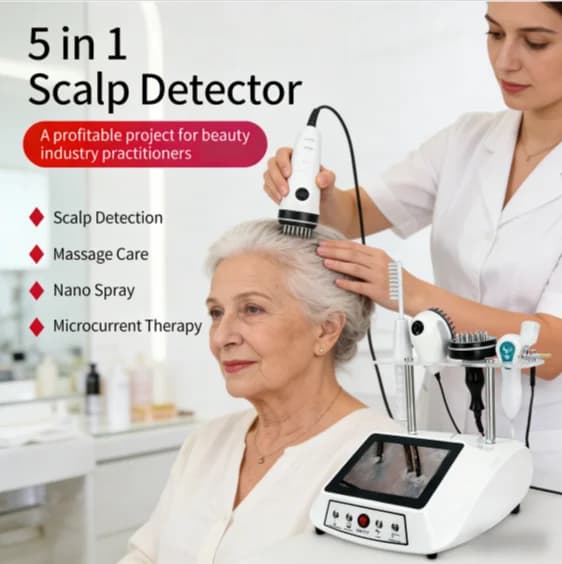 Scalp Treatment Instrument HD Detection Nano Atomization Spray Gun LED Red Light Heating Massage Comb Salon Beauty Equipment