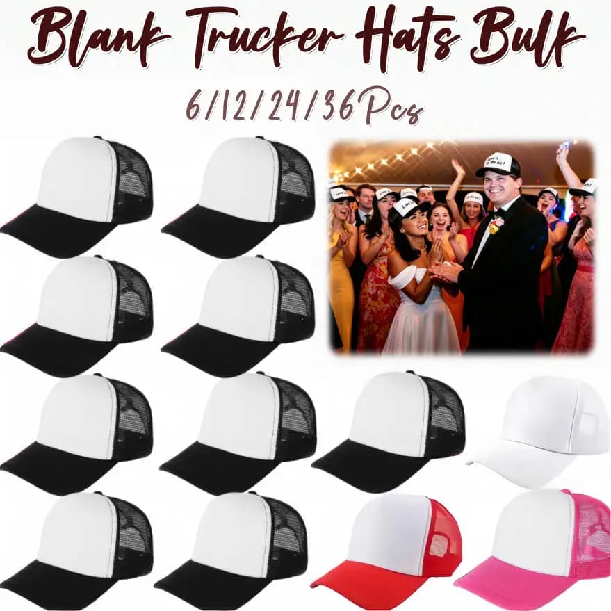 Cappelli Trucker Vuoti da 12-24 Pezzi, Cappellini da Baseball Fai-da-te per Matrimoni, Cappelli in Rete Regolabili Unisex per Addii al Nubilato