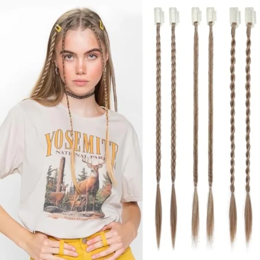 6PCS Clip in Braid Hair Extensions for Women 14 Inch Clip in Braids Synthetic Braided Hairpieces for Daily Costume Party, Dark