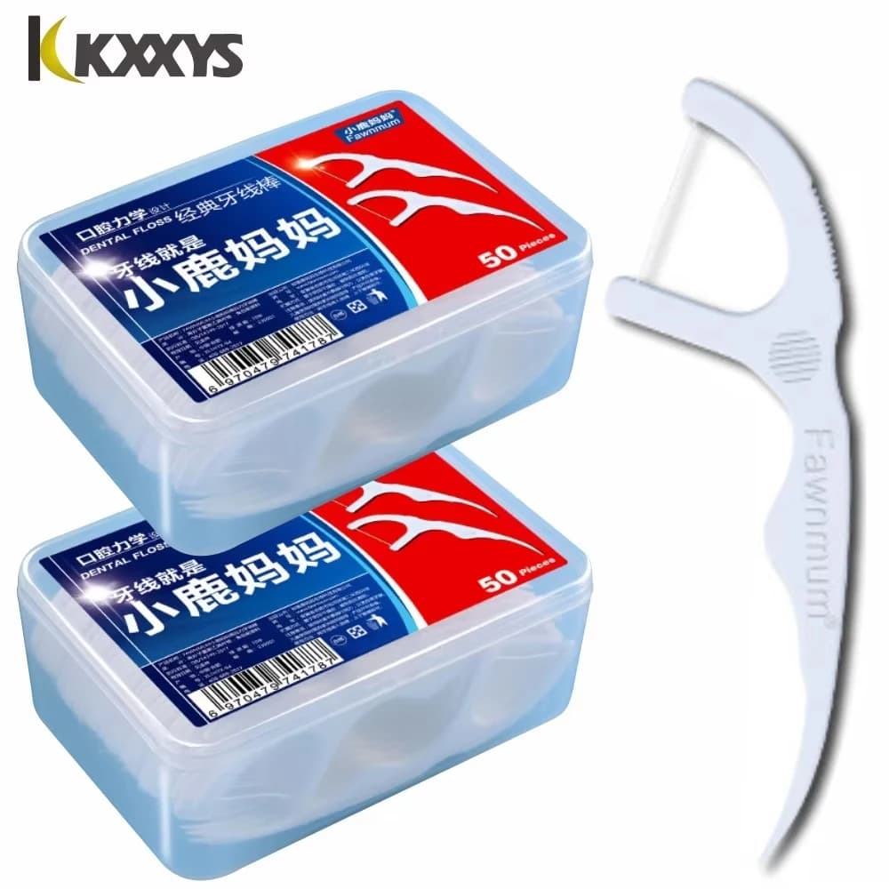 100pcs White Bamboo Charcoal Dental Floss Picks - Oral Hygiene Teeth Sticks with Portable Box
