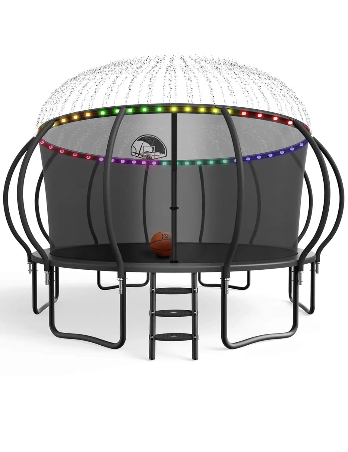 Grande Trampolino da Esterno con Canestro da Basket, Rete e Luci, Resistente, Certificato ASTM, per Bambini e Adulti, Personalizzabile