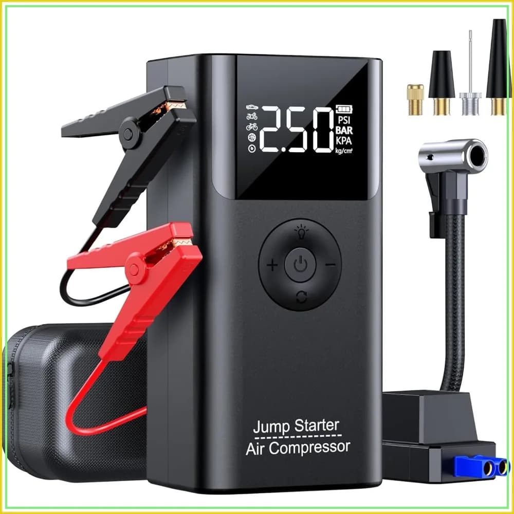 3500A 150PSI Jump Starter with Air Compressor, 12V Car Battery Booster for 9 Gas/8 L Diesel, Auto-Shutoff Tire Inflator, Power Bank, LED Light