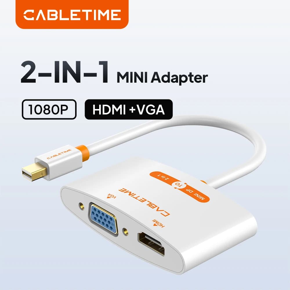 CABLETIME Mini DisplayPort to HDMI 4K VGA Adapter Cable 2in1 Thunderbolt Mini DP to VGA HDMI Converter Cable For Macs Laptop PC
