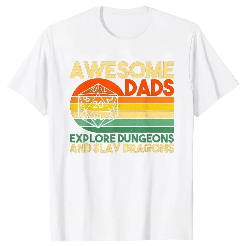 Divertenti magliette da uomo con stampa 'Awesome Dads Explore Dungeons DM RPG Dice Dragon', streetwear estivo a manica corta, idee regalo